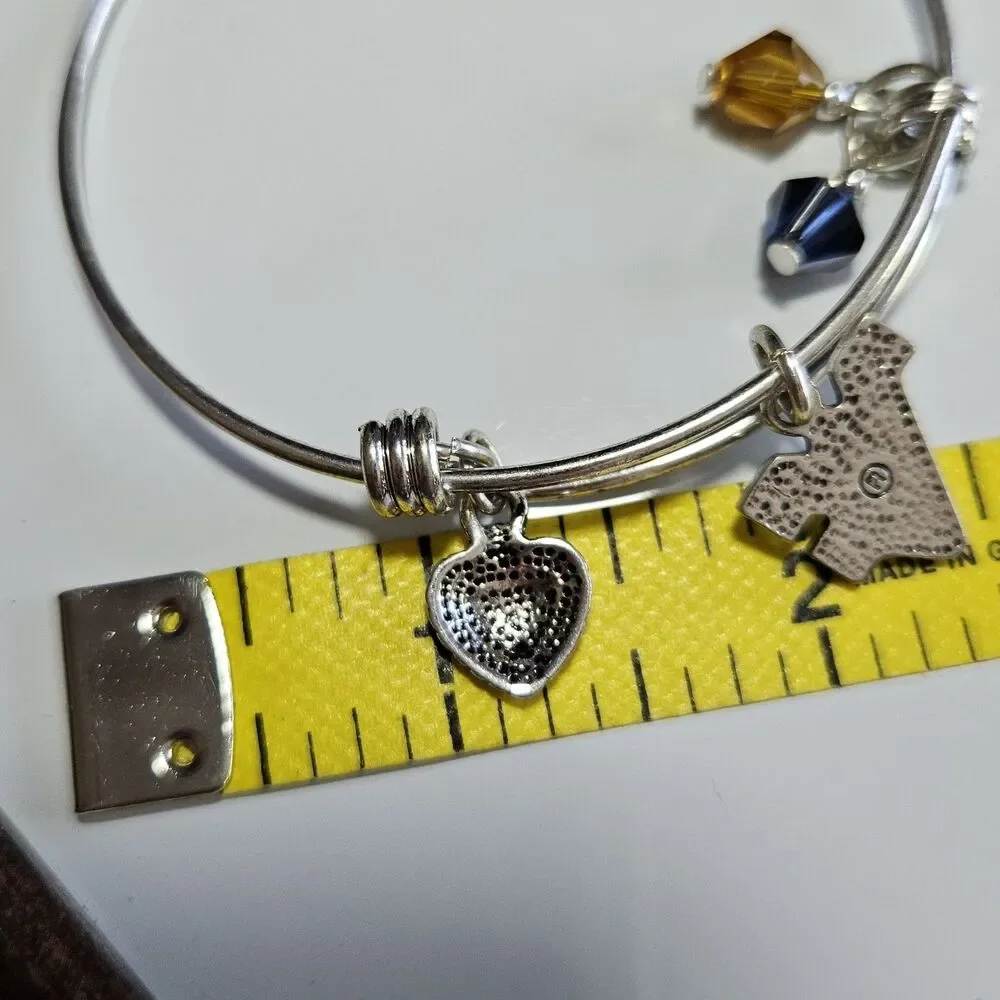 West Virginia Mountaineers Silver Tone Slide Heart Bead Charm Bracelet 7.5